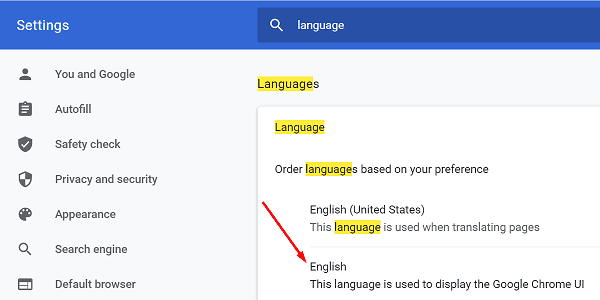 Chrome UI-Spracheinstellungen