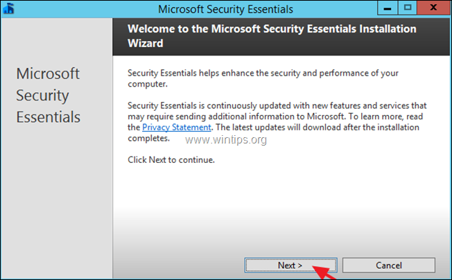 nainštalujte Microsoft Security Essentials Server 2012