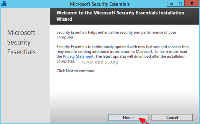 asenna microsoft security essentials server 2012