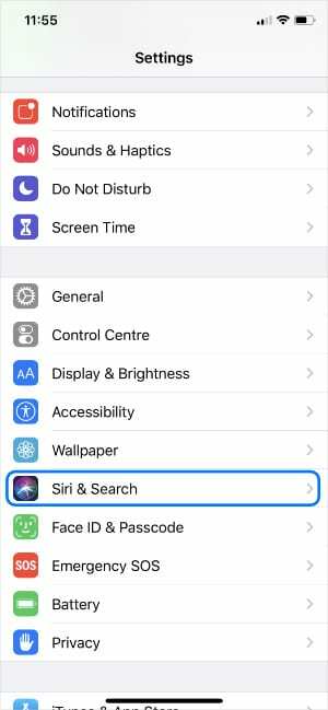 Siri & Search iPhone'i seaded