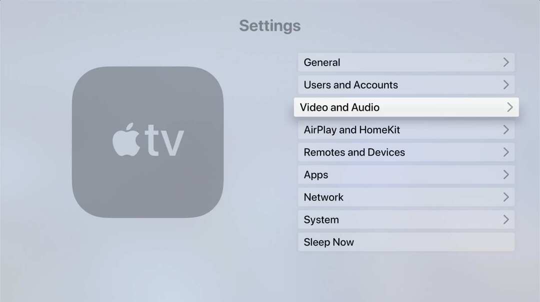 Configurações de áudio e vídeo da Apple TV