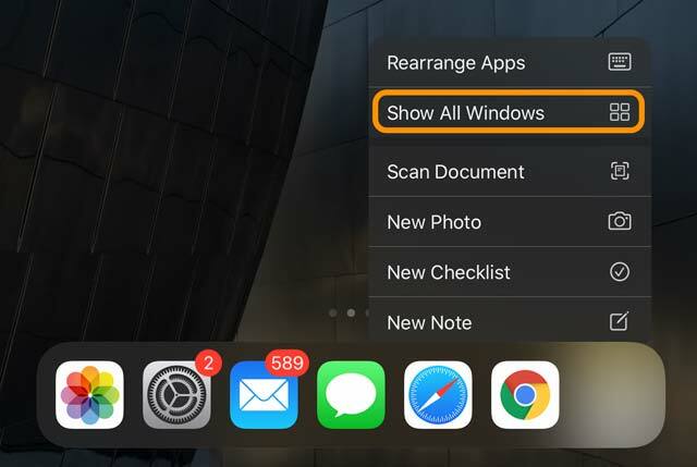 Опцията за показване на всички Windows в приложението за iPad излага бързо действие