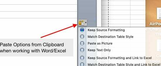 Portapapeles y Word o Excel en Mac.