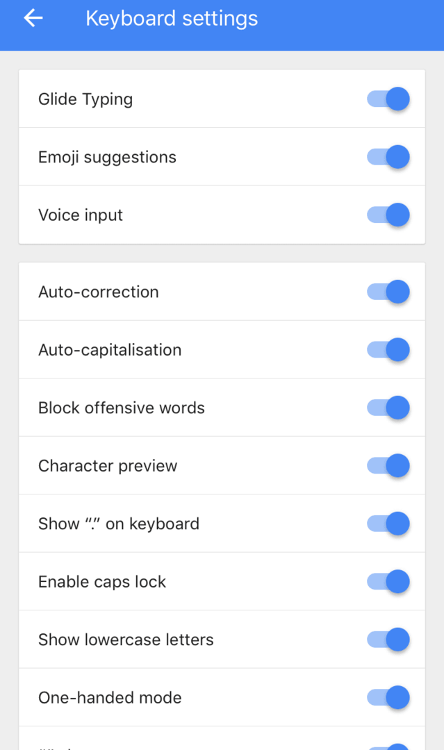 iPhone için Gboard'da klavye ayarları