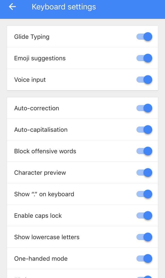 Pengaturan keyboard di Gboard untuk iPhone