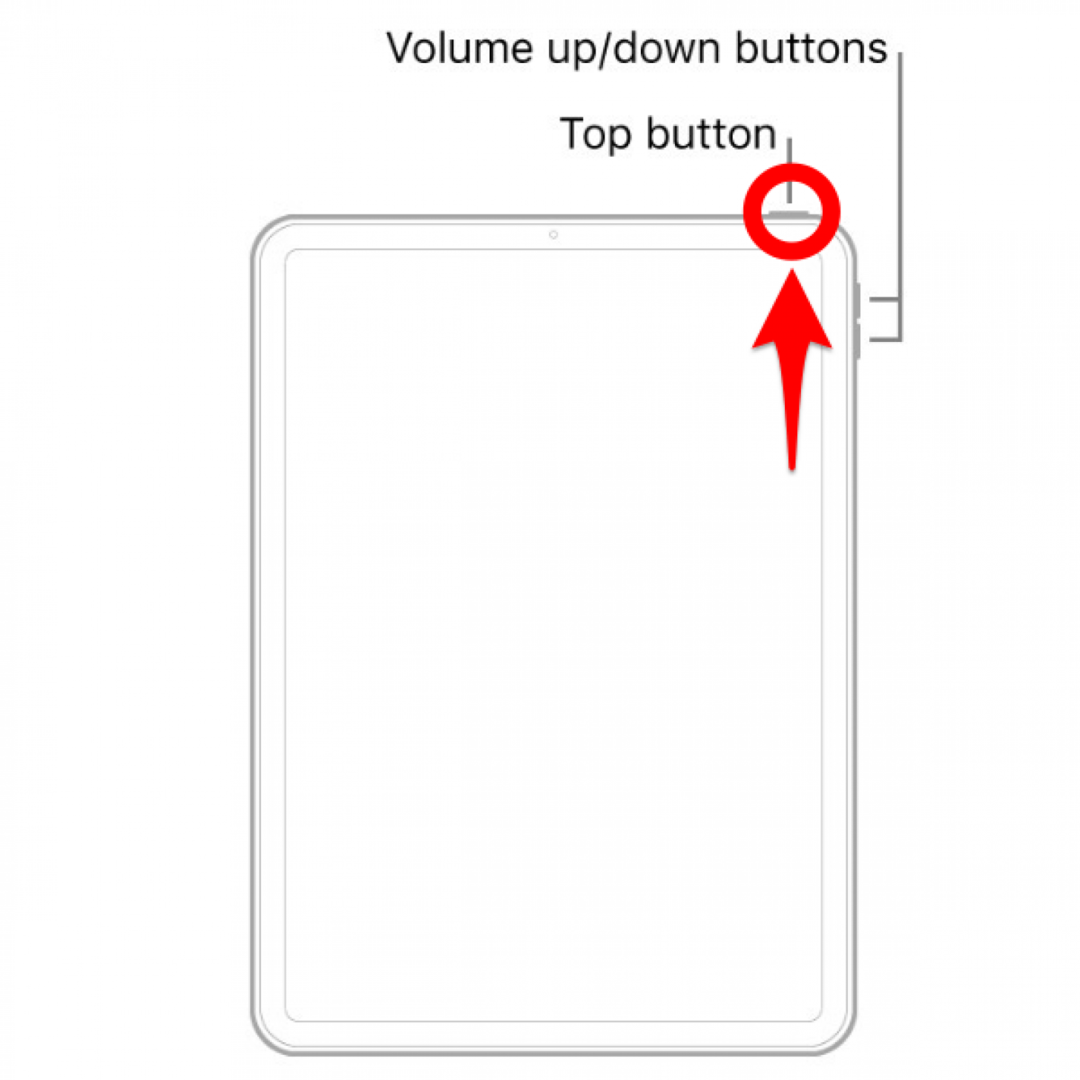 Houd de bovenste knop ingedrukt - herstart ipad bevroren