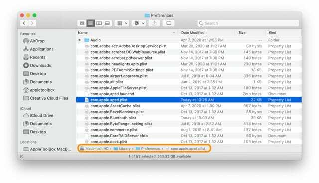 aped plist-Speicherort im Bibliotheksordner des Mac