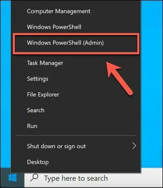 napsauta 'Windows PowerShell (järjestelmänvalvoja)