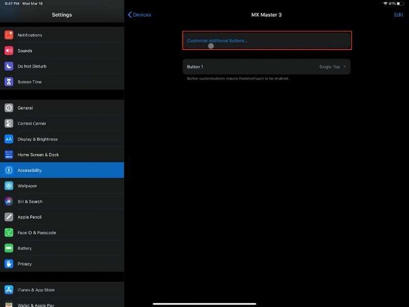 Personalizza pulsanti aggiuntivi iPadOS con il mouse