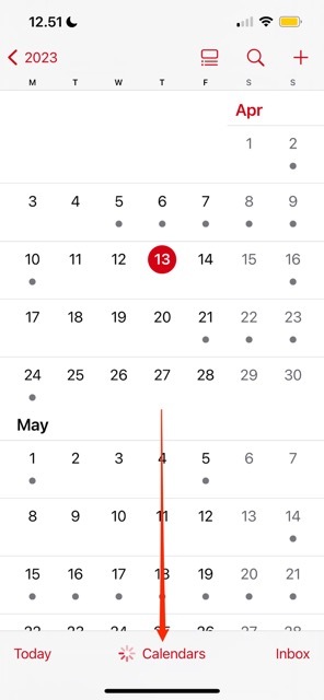Prístup k nastaveniam v aplikácii Calendar iOS Screenshot