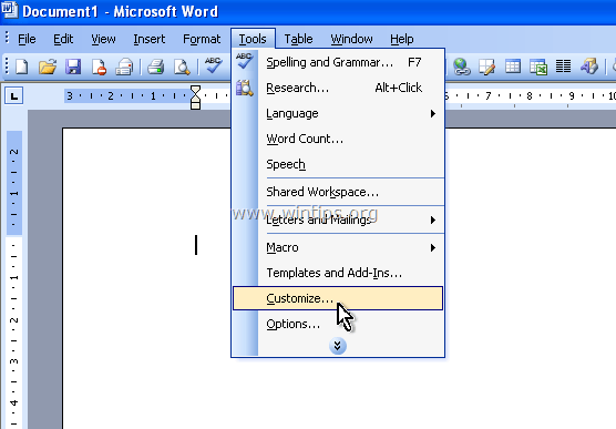 dezactivați add ins word 2003