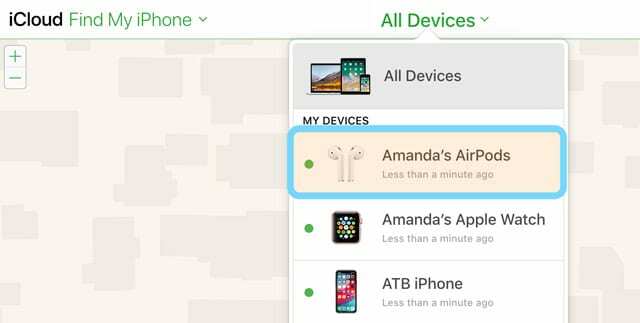 იპოვეთ ჩემი iPhone AirPods ყველა მოწყობილობის სიიდან