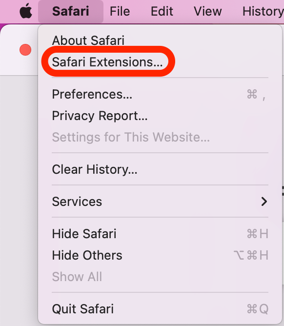Кликнете върху Разширения на Safari...