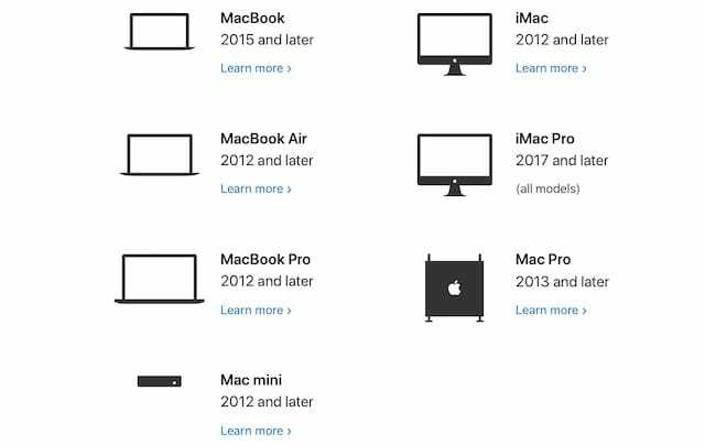 أجهزة Mac المتوافقة مع macOS Catalina