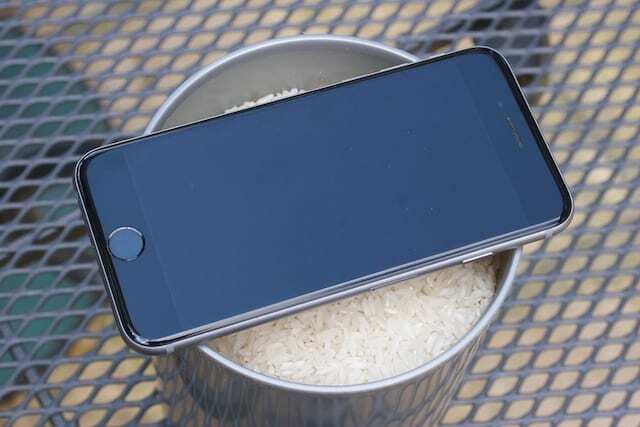 IPhone 6S dañado por agua sobre arroz