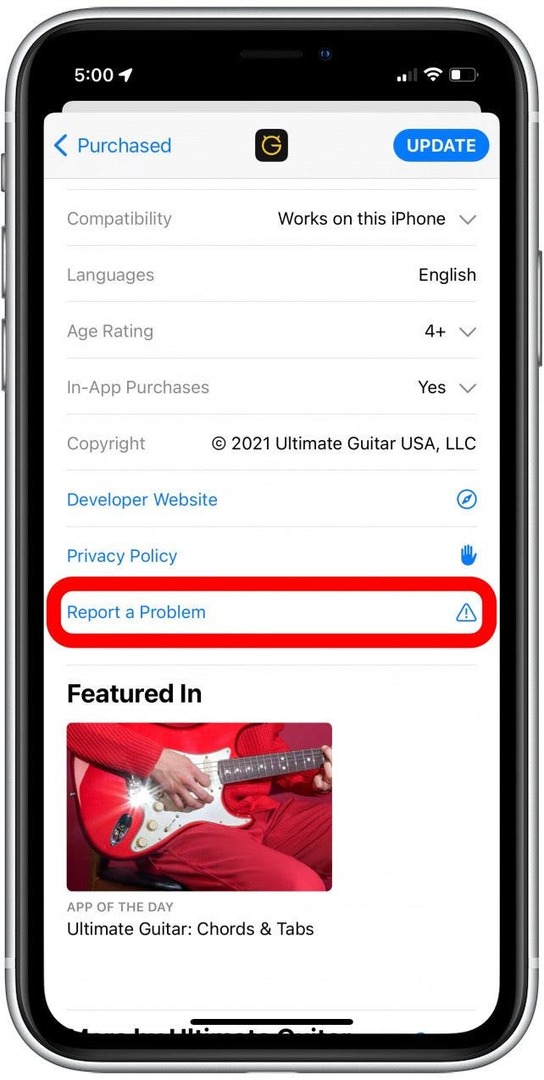 segnala un problema nell'app store di Apple