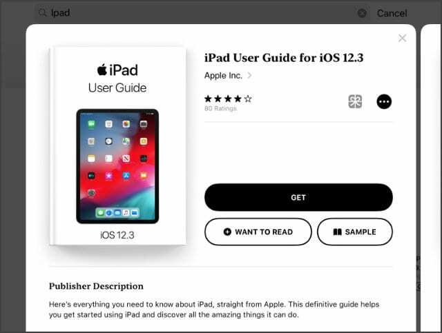 iPad vartotojo vadovas Gauti mygtuką iBooks parduotuvėje