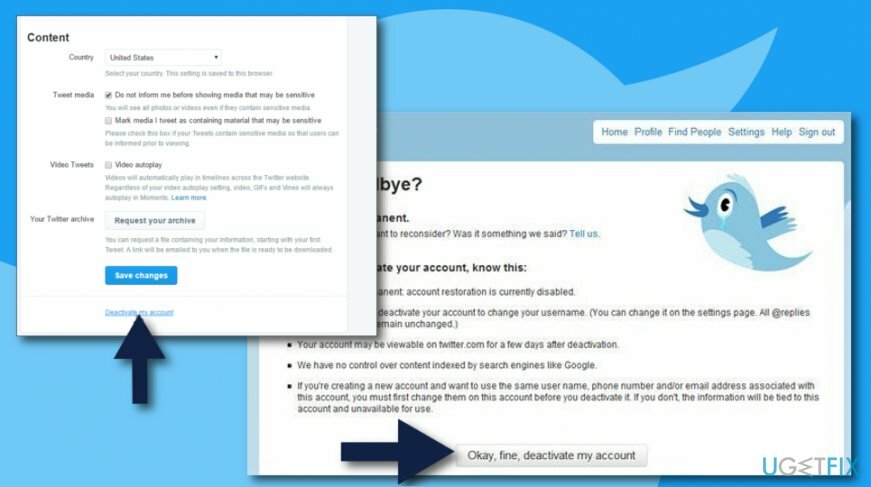 Twitter konta deaktivizēšanas process