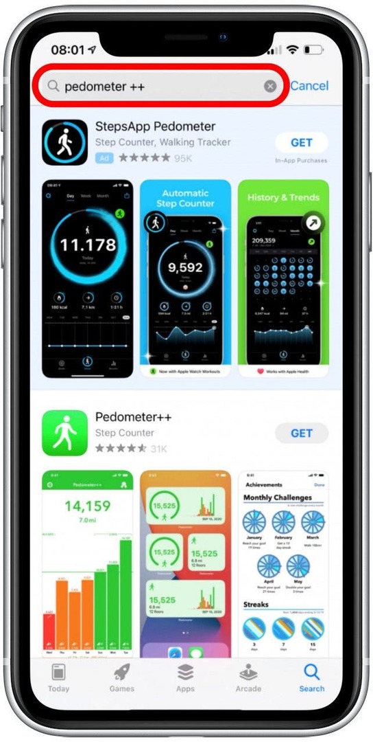 اكتب Pedometer ++ في شريط البحث.