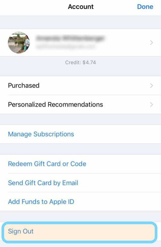 cerrar sesión en la aplicación de la tienda de aplicaciones iOS 12 en iPhone