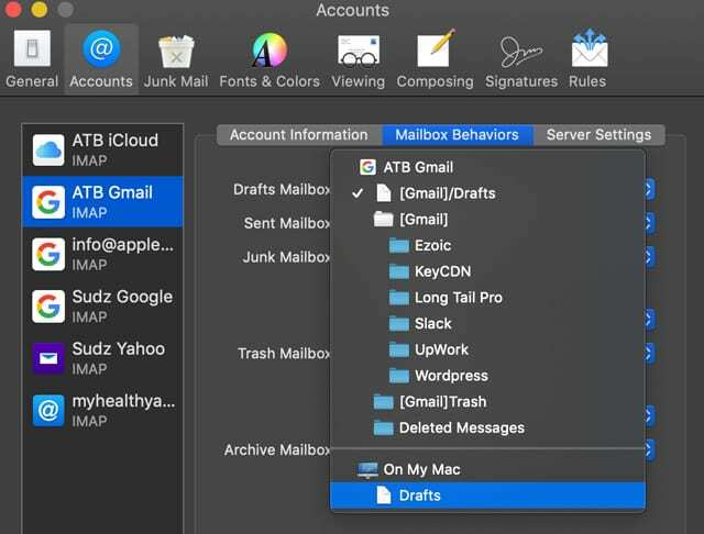 Mac Mail Mailbox Beteende för utkast