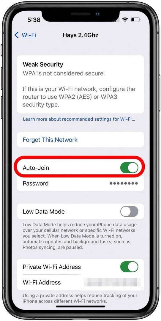 slå på auto join hvis iphone ikke vil koble til wifi