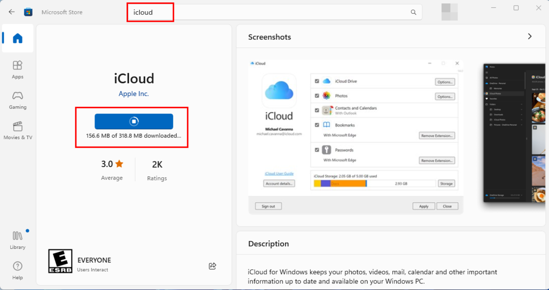 iCloud letöltés a Microsoft Store-ból