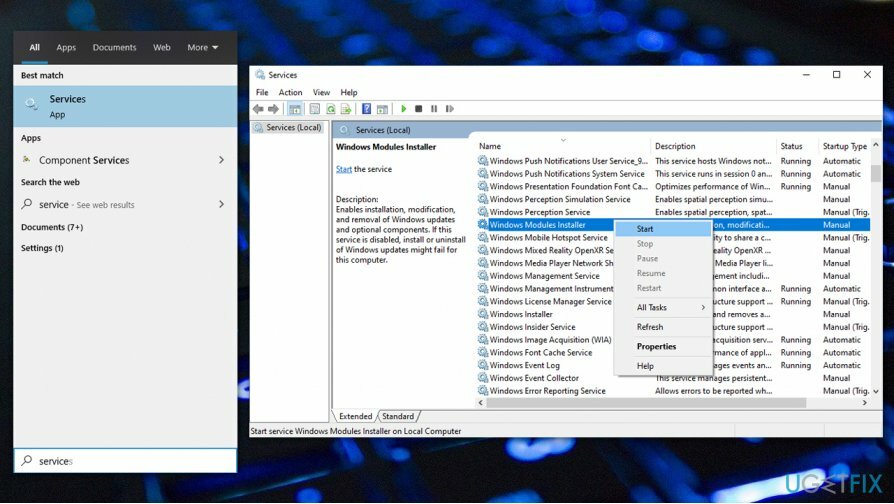 Spustite službu Windows Module