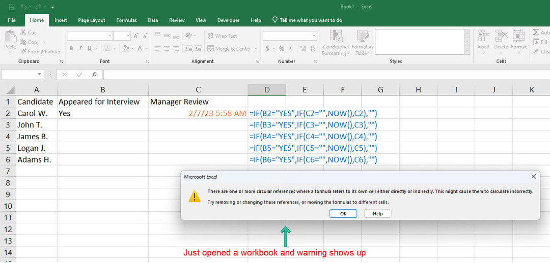 Kiedy widzisz błąd odwołania cyklicznego w programie Excel