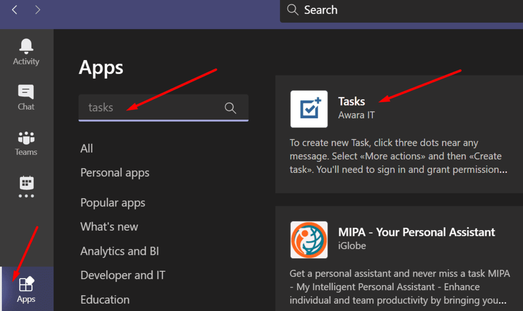 tarefas app equipes da microsoft