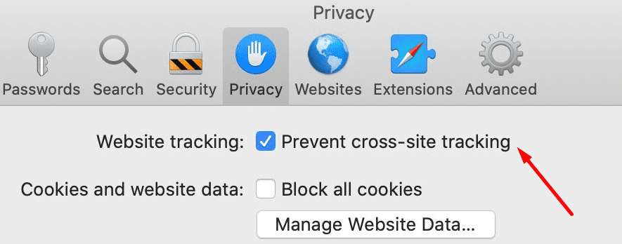 Cegah browser safari Pelacakan Lintas Situs
