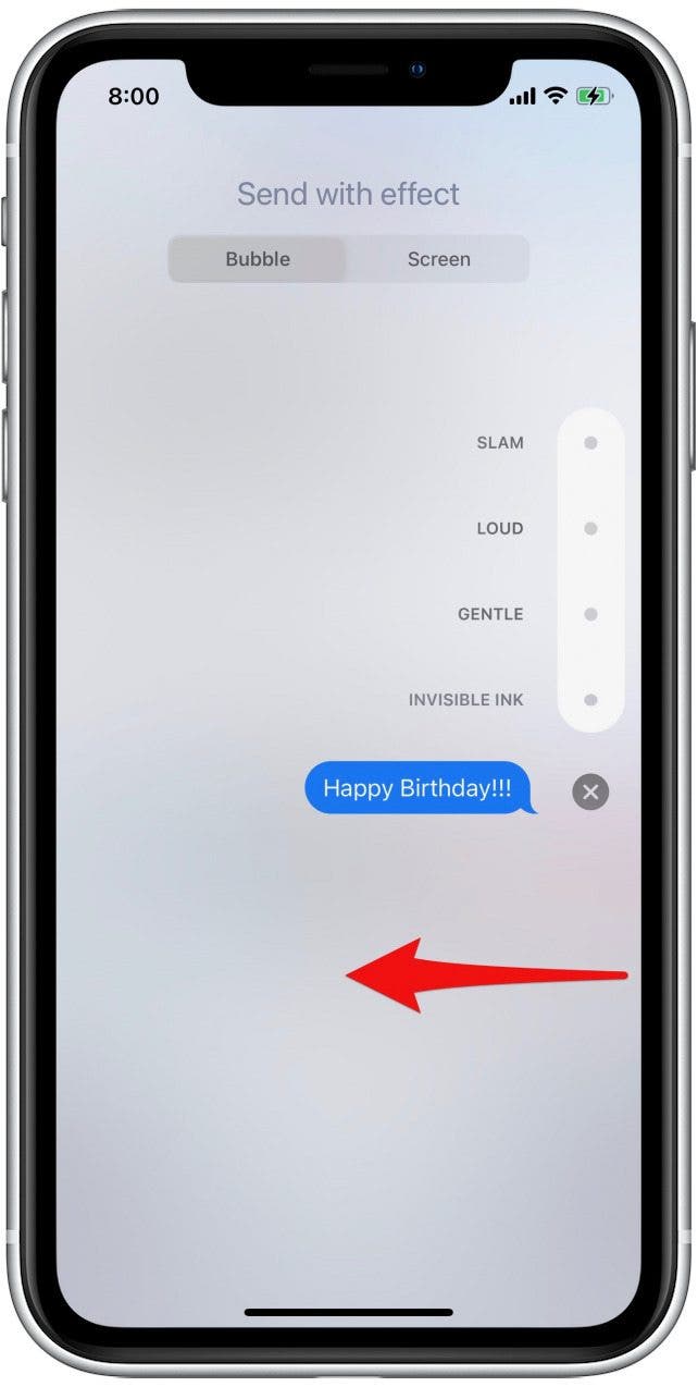 Πώς να στείλετε κομφετί στο iPhone Βήμα 9 - Σύρετε προς τα αριστερά 3 φορές
