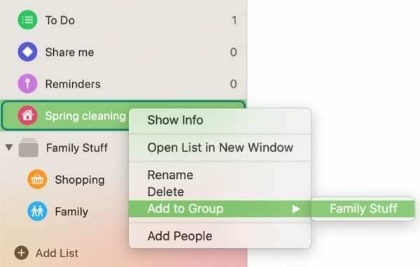 Pridėkite priminimų sąrašą prie „Mac“ grupės