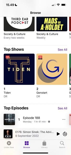 Screenshot, der die Apple Podcasts-Oberfläche zeigt