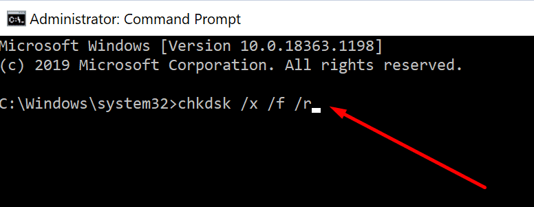 запустити chkdsk windows 10