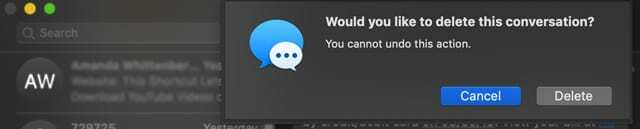 supprimer une conversation d'application de message sur Mac avec macOS