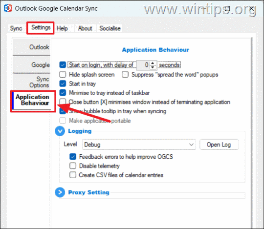 Outlook Google Calendar Sync ayarları