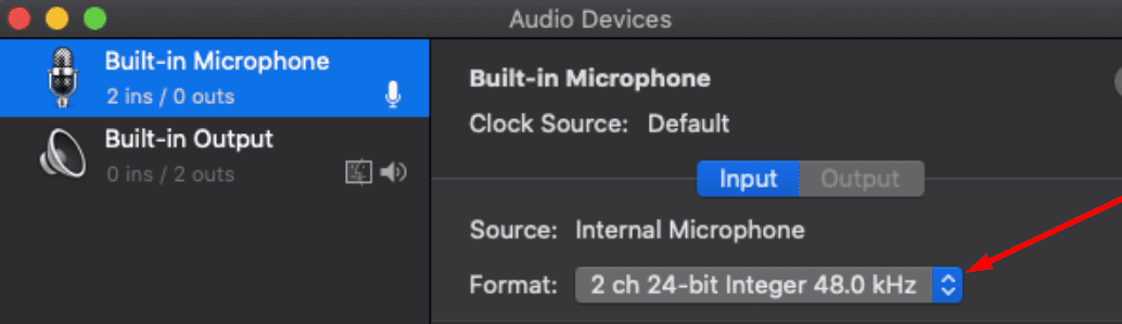 mac inbyggda mikrofoninmatningshastigheter