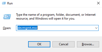 tastați devmgmt.msc în Run Windows