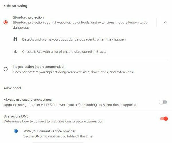 Säkerhet Brave webbläsare