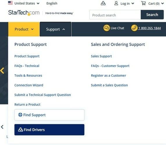 Кликните на картицу Пронађи управљачке програме на картици производа на званичном сајту СтарТецх