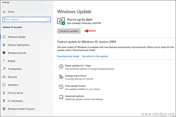 tjek for opdateringer til windows 10