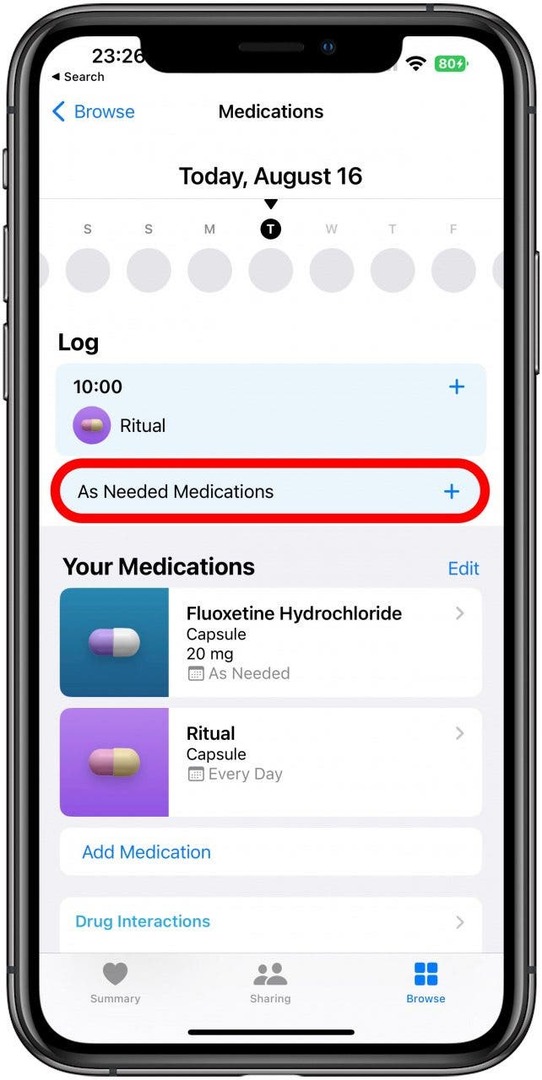 إذا كنت تتناول أي دواء ليس له معدل تكرار معين ، فيمكنك النقر فوق As Needed Medications (الأدوية المطلوبة).