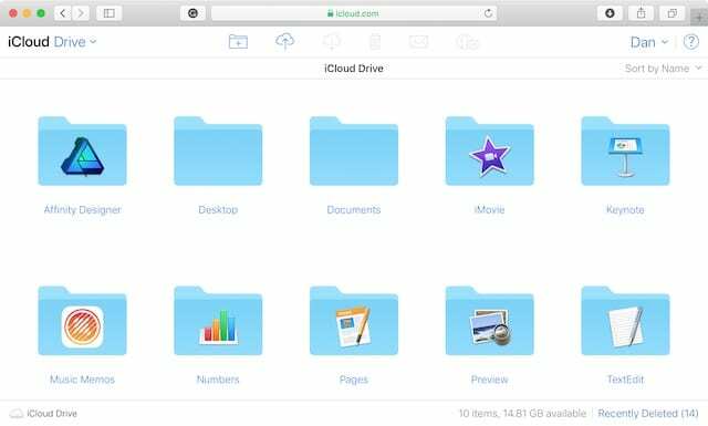 iCloud Drive på webstedet