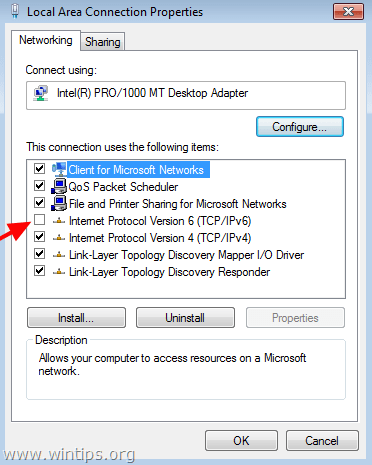 nonaktifkan tcpip v6