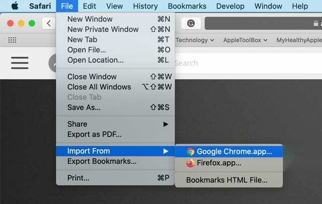 importar informações do Chrome, incluindo senhas, para o Safari e as Chaves do iCloud