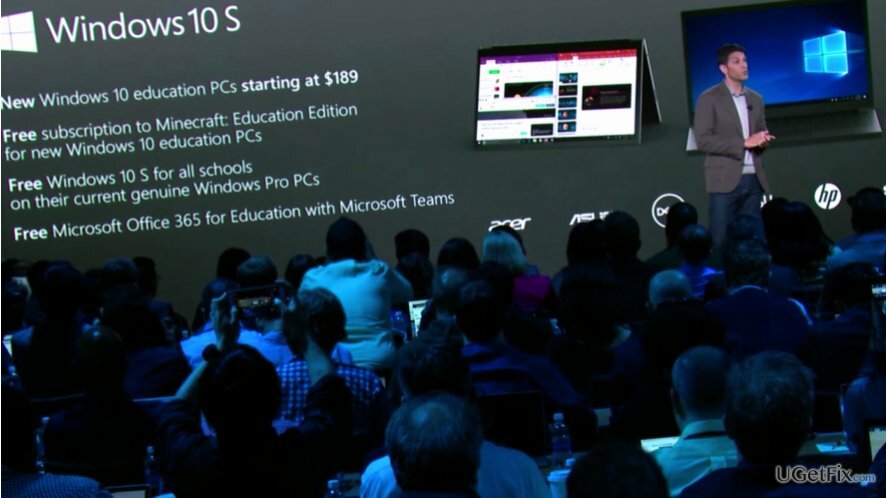 Terry Myerson tillkännager det nya Windows 10 S på MicrosoftEdu-evenemanget