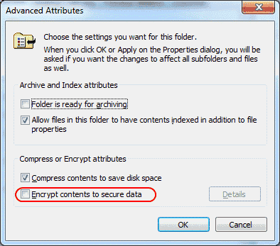 Einstellung für die Windows-Dateiverschlüsselung