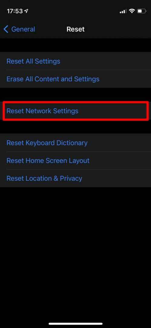 iPhoneのネットワーク設定オプションをリセット