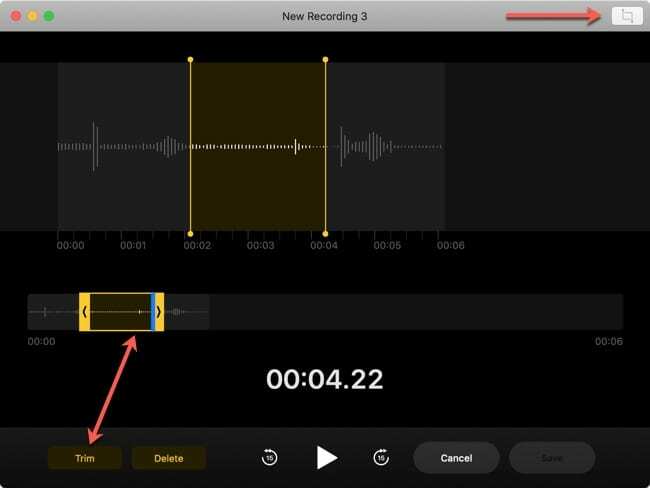 Обрезать голосовые заметки Mac
